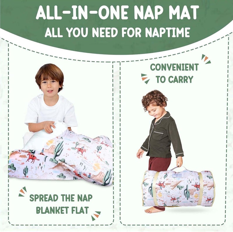 Morxy Toddler Nap Mat with Pillow & Blanket Large Portable Roll Up Nap Mats with Name Tag- Thick Kids Sleep Mat for Daycare, Preschool Travel and Camping for Age 3 and up - Image 4